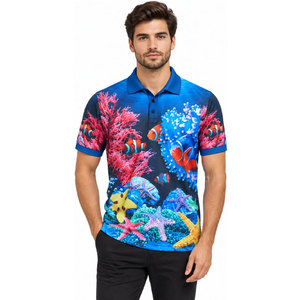 Men's Sublimation Printed Fishing Polo Shirt Quick Dry UPF 50 Polyester <b>Coral</b> Reef Pattern Adult Outdoor Wear - Product Image 4
