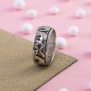Vintage Elephant Spinner <b>Ring</b> for <b>Men</b> & Women Sterling <b>Silver</b> Rotating Spin Band Anxiety Relief Fidget <b>Ring</b> Wide Animal Pattern - Product Image 4