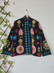 Standout Piece Handmade Velvet Suzani Embroidered Jacket Boho <b>Women</b> Floral Statement <b>Coat</b> <b>Mustard</b> Yellow Embroidery Winter Blaze - Product Image 2