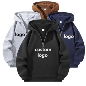 Sweat-shirt à capuche demi-zip personnalisé pour homme, 100 % coton molletonné, couleur unie, coupe classique, idéal pour l'automne - Product Image 1