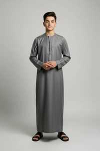 Túnica Larga Árabe Islámica para Hombre, Estilo Dubái, Manga Larga, Color Sólido, OEM, Thobe Musulmán Tradicional - Product Image 4