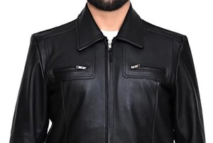Chaqueta de Motero para Hombre, Elegante y de Alta Calidad, Personalizada, de Cuero Genuino Negro para Invierno, Venta al Por Mayor con Logotipo Personalizado OEM - Product Image 2