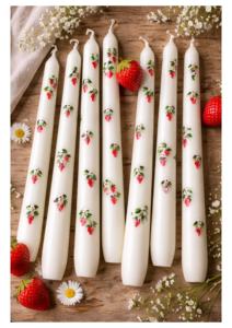 10-inch White Strawberry Design Taper Candles <b>Paraffin</b> & Soy Wax Handmade Smokeless Unscented for Weddings & Christmas - Product Image 3