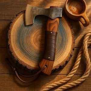 Hacha de Acero con Alto Contenido de Carbono de Grado Industrial, Estilo Vikingo, con Funda de Cuero, Hacha Personalizable de Alta Calidad, Multifuncional y Duradera - Product Image 1