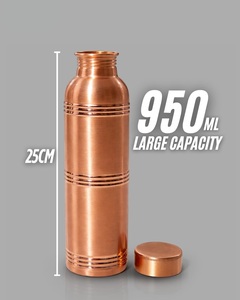 Sculpted Ribbed Solid <b>Copper</b> Flask Triple-Ringed Metallic Chassis & <b>Coin</b>-Edged Closure - Product Image 3
