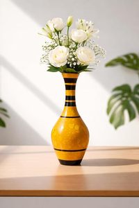 Vintage Gold Wooden <b>Vase</b> Hand Carved Decorative Flower <b>Vase</b> for Home Hotel Desktop Floor Decor - Product Image 3