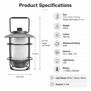 Lámpara LED Recargable Retro para Camping <span class=keywords><strong>y</strong></span> Senderismo con Regulación Continua <span class=keywords><strong>y</strong></span> Larga Duración, Linterna Portátil para Acampar - Product Image 4