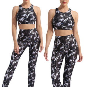 Ensemble de yoga et de fitness pour femmes, neuf, de haute qualité, en nylon et élasthanne, haut de yoga et leggings de sport respirants, taille élastique, séchage rapide - Product Image 4