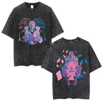 T-shirt Anime Hunter X Hunter Vintage Délavé Esthétique Y2K Unisexe Coupe Oversize Manches Courtes Été 100% Coton Brodé Formel