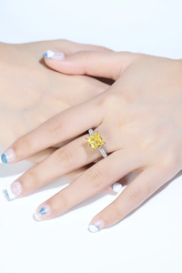 Bague en topaze jaune taille princesse en argent 925, sertie pavé, bague de fiançailles de luxe pour femme - Product Image 4
