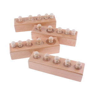 Juego de bloques cilíndricos de madera con perillas, rompecabezas de madera maciza para emparejar formas, desarrollo de habilidades motoras finas, aprendizaje en el aula - Product Image 4