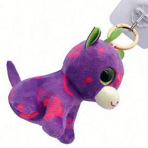 Porte-clés en peluche mini chat personnalisé, mignon, violet et rose à pois, petit chaton rembourré avec de grands yeux verts scintillants et vert - Product Image 5