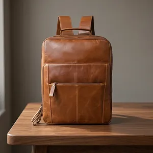 Mochila para Portátil de Cuero Genuino, Estilo Vintage, Unisex, Suave, Grande, Resistente al Agua, con Cierre de Cremallera, Duradera, Arqueada - Product Image 1