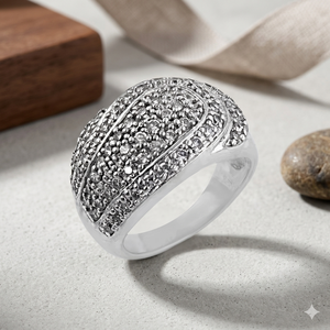 Art Palace Women's 925 Silver Cocktail <b>Ring</b> With Pave Set <b>Crystal</b> Rhinestones Luxury Style Everyday Wear - Product Image 1