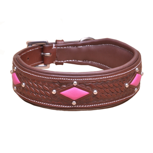 Collar para Perro de Cuero Genuino Tallado con Diamantes, Acolchado, con Tachuelas, de Cuero de Búfalo Genuino, Ajustable, Resistente, de Diseño - Product Image 1