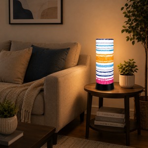 Lámpara de Mesa LED Multicolor a Rayas, Moderna Lámpara de Noche para Mesita de Noche, Lámpara de Escritorio Decorativa de Tela para Dormitorio, Sala de Estar, Oficina, Hogar - Product Image 2