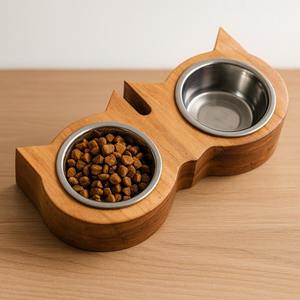 Comedero Doble Antideslizante para Perros, Ecológico, de Madera de Mango, Elevado, con Acero Inoxidable - Product Image 3