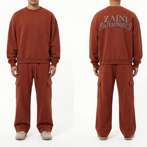 <b>Mens</b> Premium Cotton Polyester Fleece Sweatsuit 240g Lightweight Winter for <b>Green</b> Brown Custom Digital Print Logo Oversized - Product Image 1