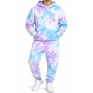 ชุดวอร์ม Tie Dye ทรงหลวม เสื้อฮู้ดและกางเกงจ็อกเกอร์ สไตล์ลำลอง สำหรับการจัดจำหน่ายเสื้อผ้าแฟชั่นในร้านค้าปลีก พร้อมจากโรงงาน - Product Image 1