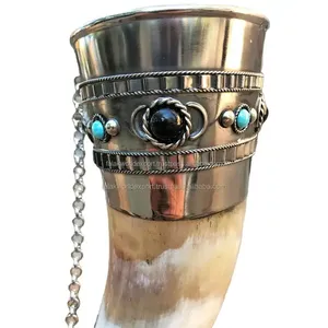 Top indien qualité naturel fabricant Animal Design Antique sculpté buffle Viking corne à boire Falak exportation mondiale - Product Image 2