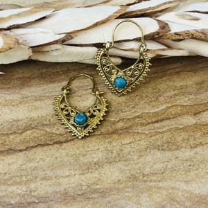 Nuevos Pendientes Boho Geométricos Turquesa, Joyería Tribal de Aro de Latón para Mujer, Acabado de Latón Antiguo, Étnicos, Venta al por Mayor/OEM/ODM - Product Image 4