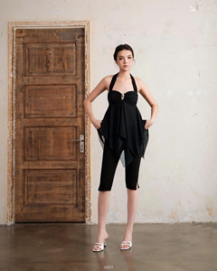 Wholesale Women's Fringe <b>Mesh</b> Halter <b>Top</b> and Lace-Trim Capri Pants Set ET3657 - Product Image 3