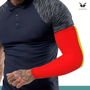 Nuevas Mangas Protectoras Transpirables para Brazos con Tono Principal Rojo, Diseño con Franjas Laterales Amarillas y Negras para Béisbol al Aire Libre - Product Image 6