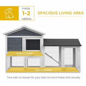 Gabbia per Conigli da 58 Pollici Grigia con Recinto, Porte Bloccabili, Vassoio Rimovibile e Tetto in Asfalto - Cuccia in Legno per Animali Domestici - Product Image 4