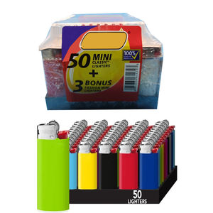 ไฟแช็คพกพาขนาดเล็ก สีดำ บรรจุ 50 ชิ้น/ถาด ของขวัญทางธุรกิจ ปรับเปลวไฟได้ พร้อมแบตเตอรี่ในตัว - Product Image 1