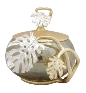 Boîte de rangement pour la maison, accessoires d'ustensiles de cuisine Design moderne boîtes de rangement rondes en verre doré et en Aluminium bacs pots de fleurs - Product Image 1