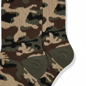 Chaussettes de sport personnalisées en gros, imprimé camouflage marron, pour jeunes, chaussettes de sport mi-mollet et basses - Product Image 1