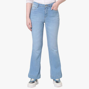 Pantalon en jean pour femme, coupe ajustée taille haute, jambe large évasée, couleur personnalisée, nouveau design, logo personnalisé - Product Image 1