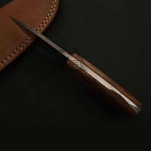 Cuchillo de caza Drop Point con hoja de acero de Damasco, borde biselado, mango de madera, calidad DIY, grosor de 0.6mm - Product Image 2