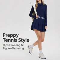 Ensemble jupe de tennis pour femme avec logo personnalisé, polo à manches longues plissé avec short intégré, séchage rapide pour le tennis et le golf