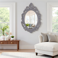 Miroir mural ovale moderne en bois sculpté, décoratif, fait main, durable, avec cadre en MDF gris vieilli, pour salon et salle de bain