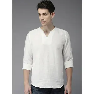 Традиционная короткая мужская рубашка из 100% хлопка с V-образным вырезом и длинными рукавами