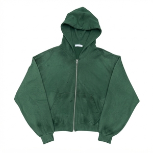 Men's Oversized Washed Zip Up Hoodie <b>Retro</b> Streetwear <b>Sweatshirt</b> Patchwork Casual Pullover Custom Logo Wholesale OEM Manufacture - Product Image 2