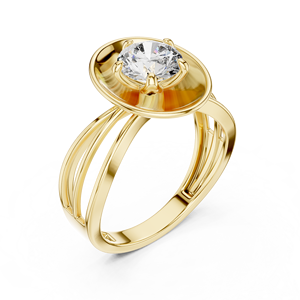 Anillo de Compromiso Moderno con Diseño de Catedral Dorada y Diamante Redondo Cultivado en Laboratorio, Anillo Solitario de Tallo Abierto, Anillo Nupcial Minimalista para Mujer - Product Image 2