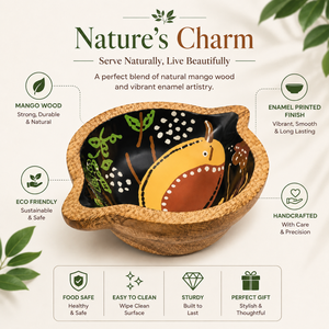 Bol de service décoratif en bois de manguier émaillé fait main, bol à salade en bois sûr pour les aliments, bol à fruits et collations pour la cuisine et la salle à manger - Product Image 5