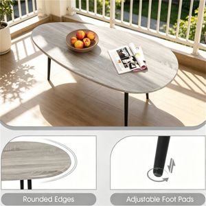 Tavolino da Divano Ovale in Metallo Resistente Grigio Elegante, Tavolo Centrale Multifunzionale Decorativo, Tavolino da Caffè in Vetro dalla Forma Irregolare H - Product Image 4