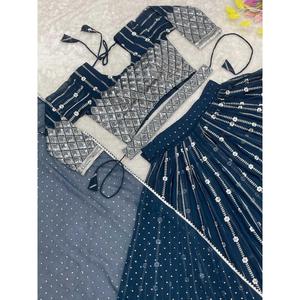 ด้ายเย็บผ้าจอร์เจียที่น่าสนใจงาน zari lehenag choli กับ dupatta TEAL - Product Image 4