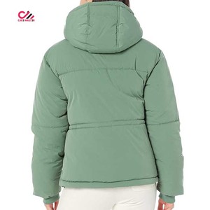 Veste matelassée verte pour femme, à capuche, fermeture éclair, manteau d'hiver chaud, longueur normale, manches longues, en vente - Product Image 2