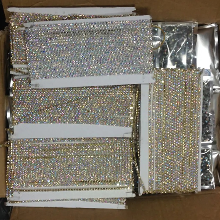 Wholesale Rhinestone Strips White Crystal Sliver Golden Cup Trimming Chain On T-shirt Shoes Bags Jewelry