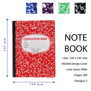 Cuaderno de composición de rayas anchas, cuadernos de mármol negro |   Cuaderno de rayas anchas, 200 páginas (100 hojas), 9-3/4 x 7-1/2, tapa dura - Product Image 2