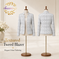 Manteau de travail décontracté pour femmes en tweed à col en V, entièrement doublé, à manches longues et à devant ouvert