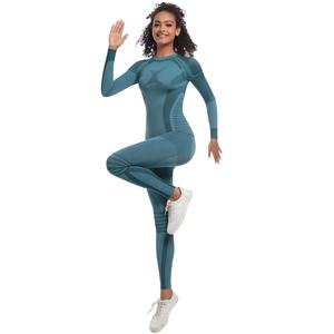 Haute qualité sans couture tricoté ajustement serré haute élastique longue <span class=keywords><strong>combinaison</strong></span> <span class=keywords><strong>de</strong></span> <span class=keywords><strong>Ski</strong></span> sport course Fitness Yoga costume pour les femmes - Product Image 3