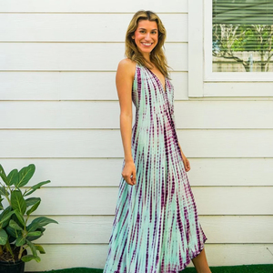 Wholesale Women Rayon Tie Dye Deep V Neck Sleeveless Maxi <b>Dress</b> <b>Boho</b> Style Loose Fit <b>Summer</b> Beachwear - Product Image 1