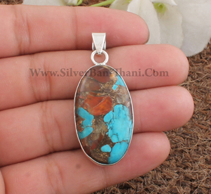 Colgante de Turquesa Natural al por Mayor, Plata de Ley 925, Gema Rosa Ovalada, Fabricante de Joyería, Precio al por Mayor, Directo de Fábrica - Product Image 4