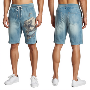 Pantalones Cortos de Felpa Francesa con Lavado Ácido y Diseño de Bordado Costero para Hombre, Precio de Mayoreo en Oferta - Product Image 1