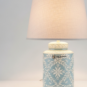 Lampe moderne en os bleu incrusté avec abat-jour en tissu |   Éclairage de luxe pour salon et chambre à coucher - Product Image 2